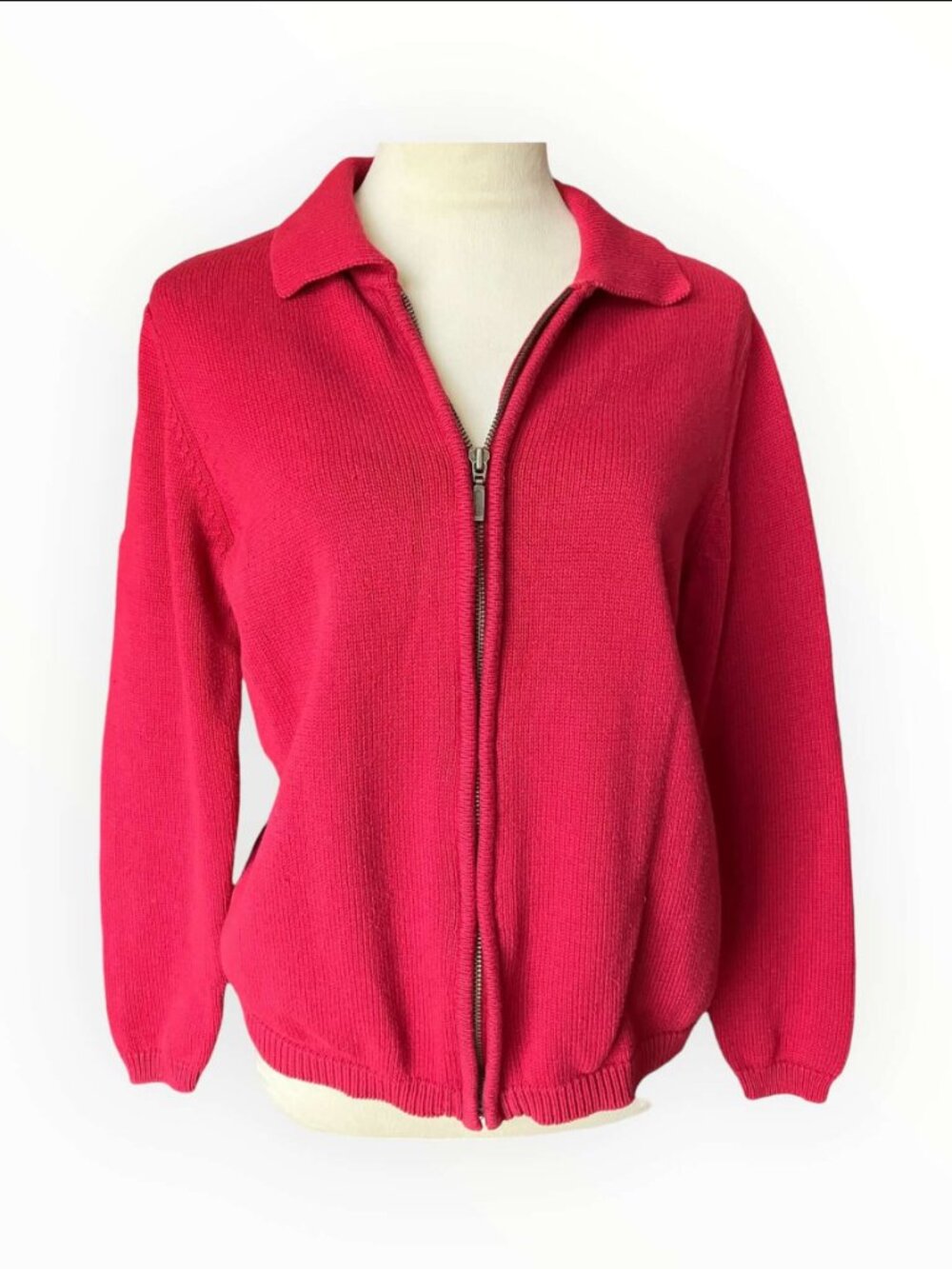 Croft & Barrow Red Ribbed Knit Full-Zip Cardigan Sweater Jacket - Size M (500-1)